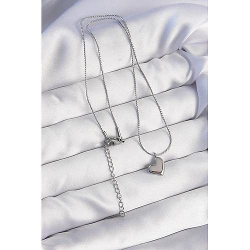 316L �elik G�m�� Renk Minimal Kalp Tasar�ml� Kolye