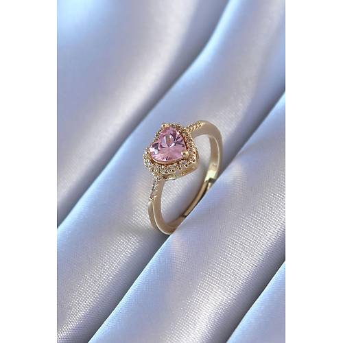 Gold Renk Zirkon Ta�l� Kalp Model Pirin� Charm Kad�n Y�z�k