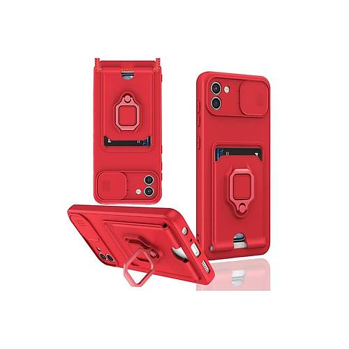 Galaxy A03 K�l�f Zuma Kartvizitli Y�z�kl� Silikon - K�rm�z�
