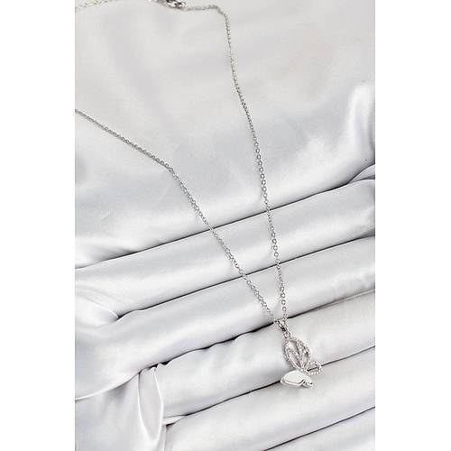 316L �elik Zirkon Ta�l� Kelebek Model G�m�� Renk Kad�n Kolye