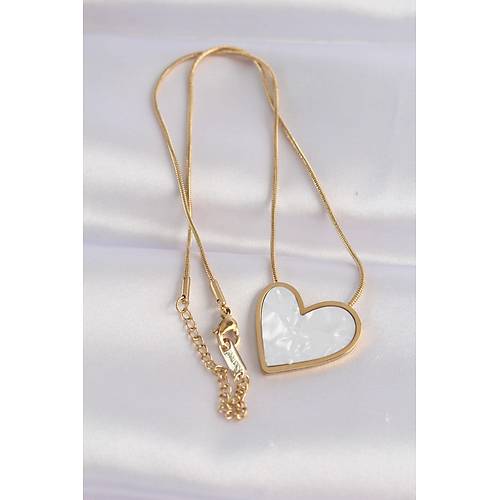 316L �elik Zincir Alt�n Renk Mermer Desenli Kalp Kolye