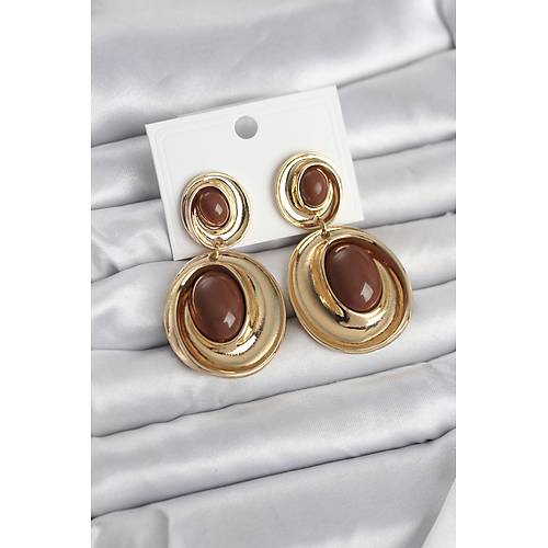 Kahverengi Sallant�l� Damla Model Gold Renk Vintage Kad�n K�pe