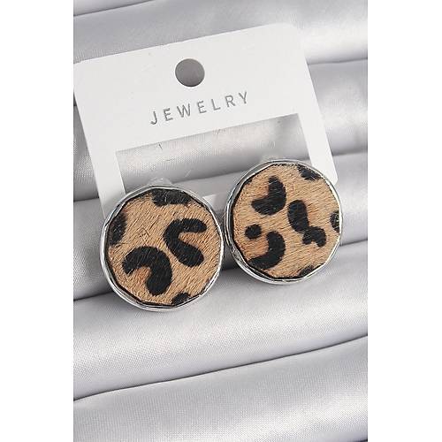 Pirin� G�m�� Renk Daire Plaka Model Leopar Desenli Kad�n K�pe