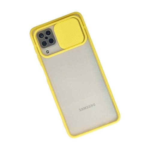 Galaxy A12 K�l�f Palm Buzlu Kamera S�rg�l� Silikon - Sar�