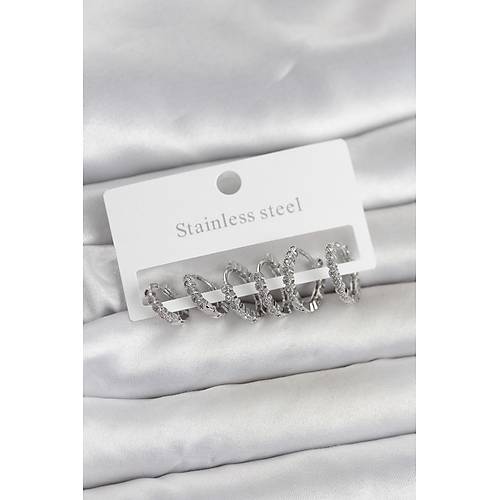 316L �elik G�m�� Renk Zirkon Ta�l� Halka Model Kad�n K�pe Seti