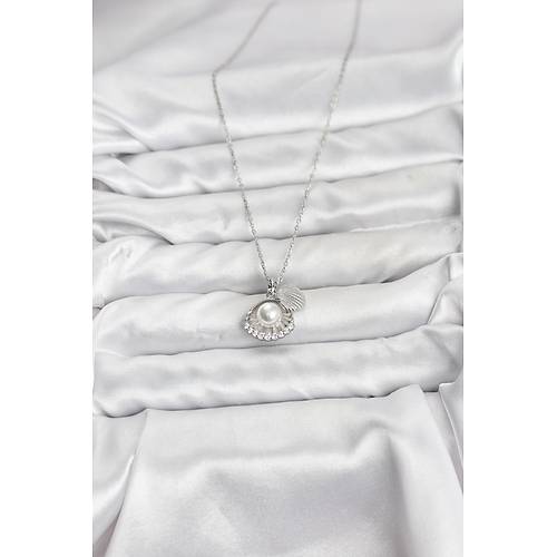 316L �elik Zincir G�m�� Renk �ncili Deniz Kabu�u Model Zirkon Ta�l� Kad�n Kolye