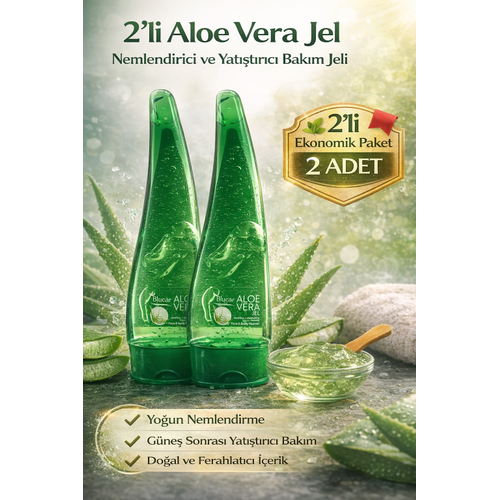 Aloe Vera Jel Nemlendirici ve Yat��t�r�c� Bak�m Jeli Y�z ve V�cut ��in Do�al Aloe �zl� Cilt Bak�m �r�n� 2Li Avantaj Paket