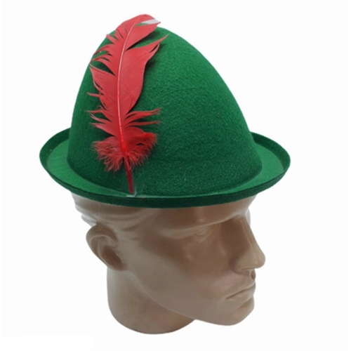 Ye�il Renk K�rm�z� T�yl� Peter Pan �apkas� Robin Hood �apkas� 24X23 cm