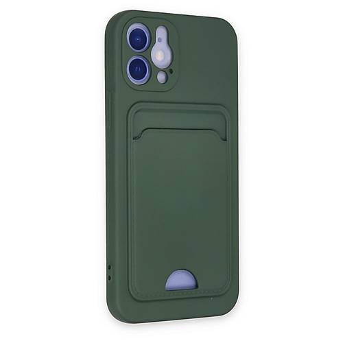 iPhone 12 K�l�f Kelvin Kartvizitli Silikon - Koyu Ye�il