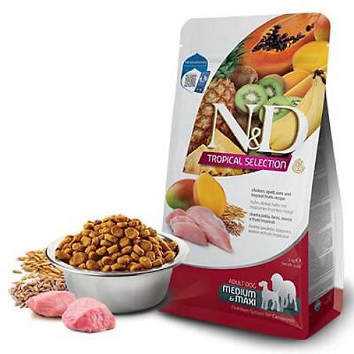 N&D Tropical Selection Tavuklu ve Tropikal Meyveli Orta ve B�y�k Irk Yeti�kin K�pek Mamas� 10 Kg
