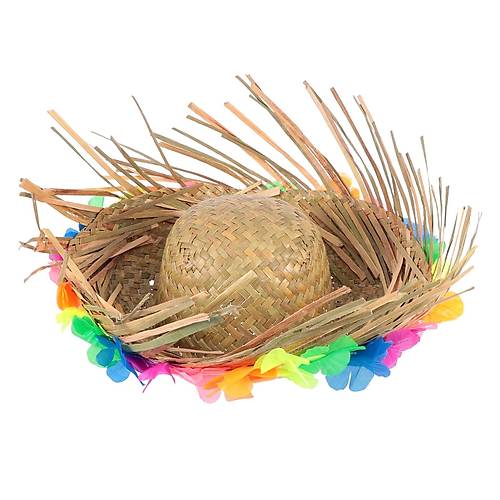 Naturel Renk P�sk�ll� �rme Has�r Hawaii Luau Aloha �apka 13x36 cm