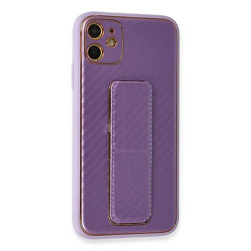iPhone 12 K�l�f Coco Karbon Standl� Kapak - Mor
