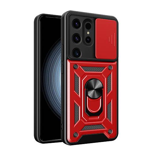 Galaxy S24 Ultra K�l�f Pars Lens Y�z�kl� Silikon - K�rm�z�