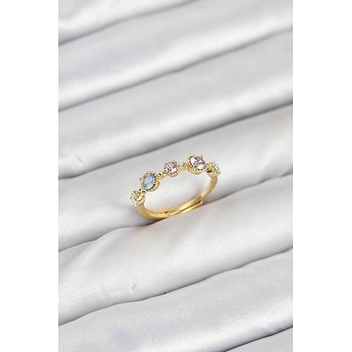 Pirin� Gold Renk Renkli Zirkon Ta�l� Kad�n Y�z�k
