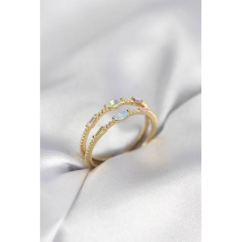 Gold Renk Kar���k Renk Zirkon Ta�l� Kad�n Y�z�k