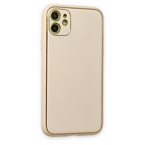 iPhone 12 K�l�f Coco Deri Silikon Kapak - Gold