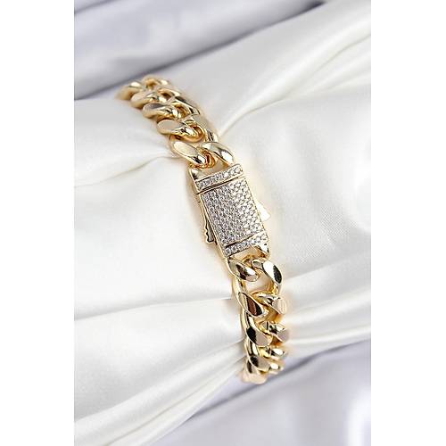 VIP Pirin� Zirkon Ta�l� Klasik Zincir Model Gold Renk Kad�n Bileklik