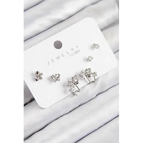 Pirin� Zirkon Ta�l� Kelebek Model G�m�� Renk 925 Ayar G�m�� �ivi Kad�n K�pe Set