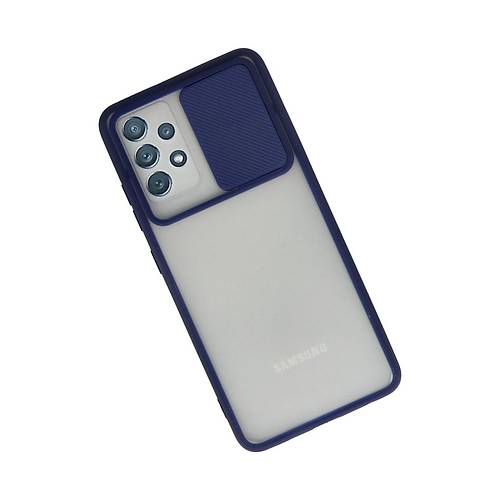 Galaxy A72 K�l�f Palm Buzlu Kamera S�rg�l� Silikon - Lacivert