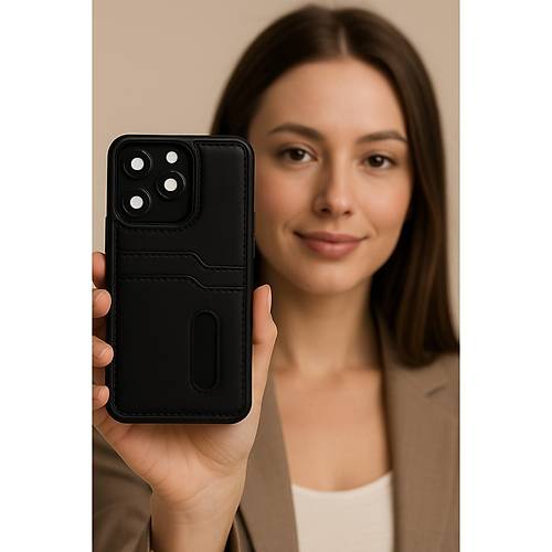 Redmi Note 14 4G K�l�f Sara Kartvizitli Deri K�l�f - Lacivert