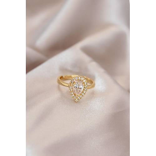 Ayarlamal� Gold Renk Metal Zirkon Ta�l� Damla Model Y�z�k