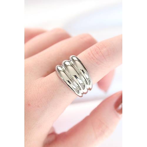 Silver Renk Ayarlanabilir �izgili Bombe Y�z�k