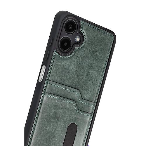 Galaxy A07 4G Sara Kartvizitli Deri K�l�f - Ye�il