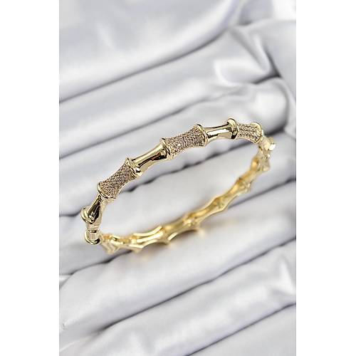 Pirin� Zirkon Ta�l� Kemik Model Gold Renk Vip Kad�n Bileklik