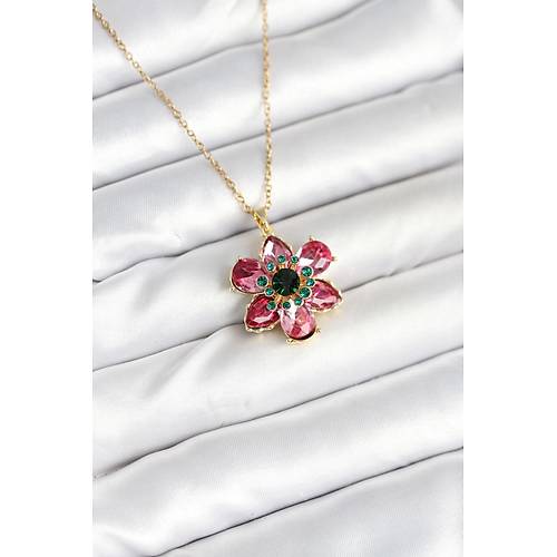 316L �elik Zincirli Pembe �i�ek Model Kad�n Kolye