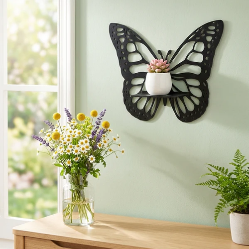 Dekoratif Kelebek Duvar Raf� MDF Lazer Kesim Duvar S�s� Mini Raf Bitki ve Obje Stand�