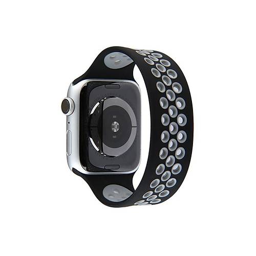 Watch 38mm Ayarl� Delikli Silikon Kordon - Siyah-Gri