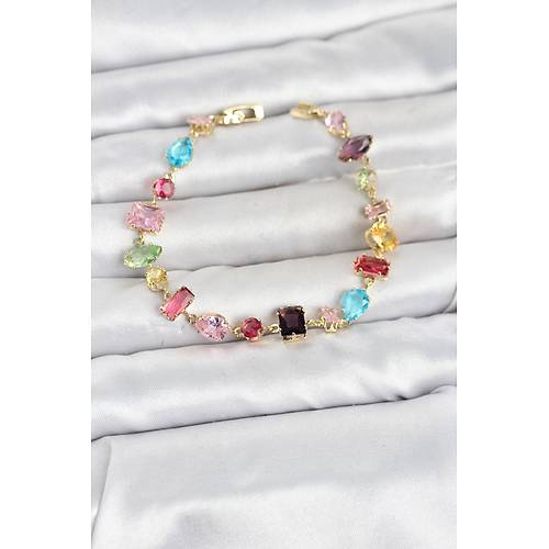 Kar���k Renk Kristal Ta�l� Kesimli G�m�� Renk Gema Kad�n Bileklik