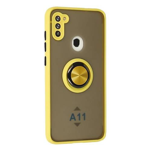 Galaxy A11 K�l�f Montreal Y�z�kl� Silikon Kapak - Sar�