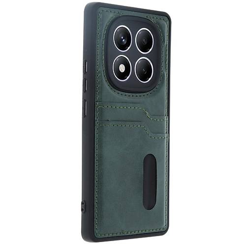 Redmi Note 14 Pro 4G K�l�f Sara Kartvizitli Deri K�l�f - Koyu Ye�il