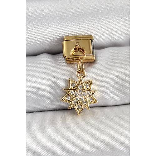 316L �elik Sallant�l� Zirkon Ta�l� Y�ld�z Model Gold Renk Nomination Charm