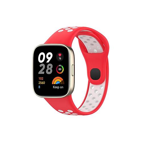 Redmi Watch 3 Spor Delikli Kordon - K�rm�z�-Beyaz