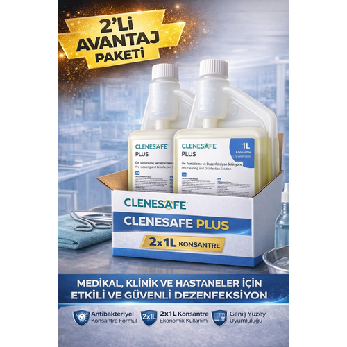 Clenesafe Plus 1 L Konsantre �n Temizleme ve Dezenfeksiyon Sol�syonu Medikal Y�zey Temizleyici 2 Adet