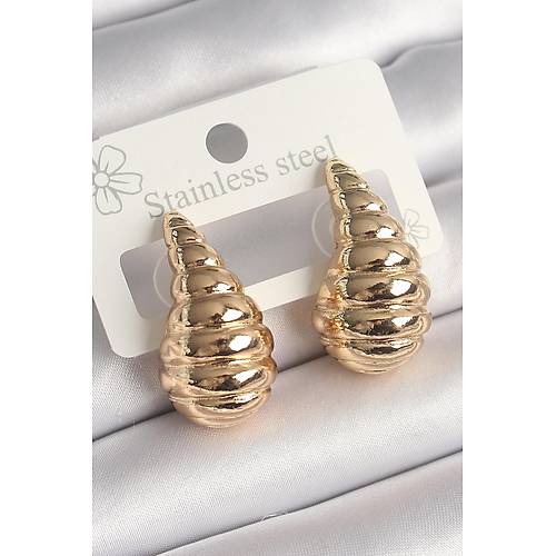 Pirin� Gold Renk ��lemeli Damla Model Kad�n K�pe