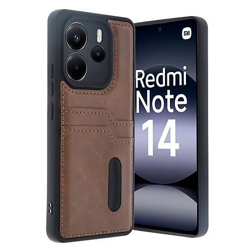 Redmi Note 14 4G K�l�f Sara Kartvizitli Deri K�l�f - Taba
