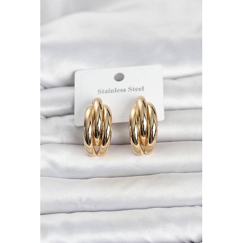 316L �elik Gold Renk Yar�m Halka Model Kad�n K�pe