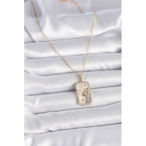 316L �elik Gold Renk Zincir Ba�ak Burcu Zirkon Ta�l� Kad�n Kolye