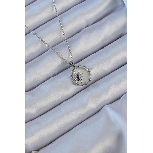 316L �elik G�m�� Renk Zirkon Ta�l� Mineli Kutup Y�ld�z� Kolye