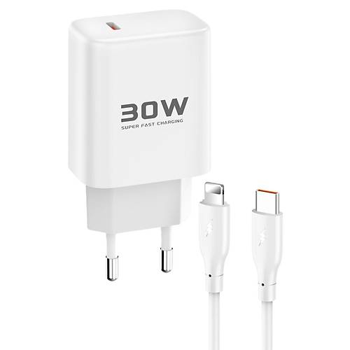 JK89 30W Type-C ��k��l� Ekstra DC66 1M Type-C to Lightning Kablolu PD �arj Cihaz� - Beyaz