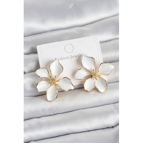 Beyaz Mineli �i�ek Model Pirin� Kad�n K�pe