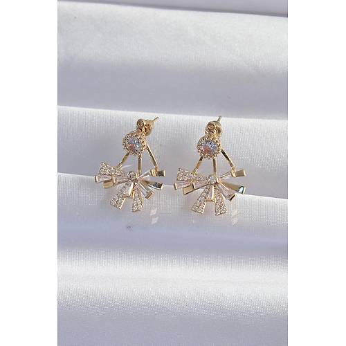 Pirin� Gold Renk Zirkon Ta�l� Yass� Fiyonk Model K�pe