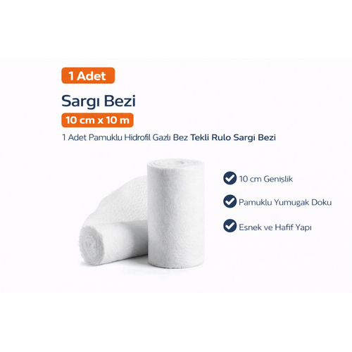 Sarg� Bezi 10 cm x 10 m 1 Adet Pamuklu Hidrofil Gazl� Bez Tekli Rulo Sarg� Bezi
