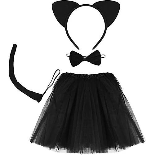 Kedi Ete�i Tac� Kuyru�u ve Papyon Seti Siyah Renk �ocuk Boy