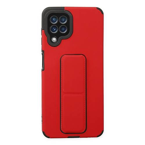Galaxy A22 K�l�f Mega Standl� Silikon - K�rm�z�