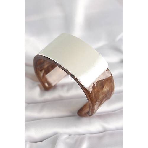 Kahverengi Mermer Desen Akrilik Plastik G�m�� Dikd�rtgen Plaka Vintage Kad�n Bilezik