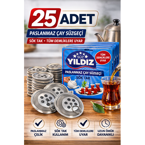 25 Adet Paslanmaz �elik �aydanl�k Demlik S�zgeci S�k Tak �ay S�zgeci T�m Demliklere Uyumlu �aydanl�k Filtresi